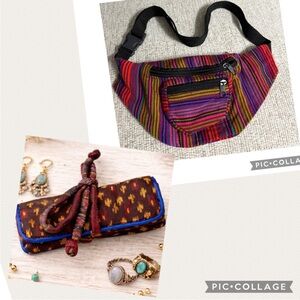 GANESHA FINE ART CAMBODIAN HANDMADE SILK JEWELRY ROLL CASE & FANNY PACK BUNDLE